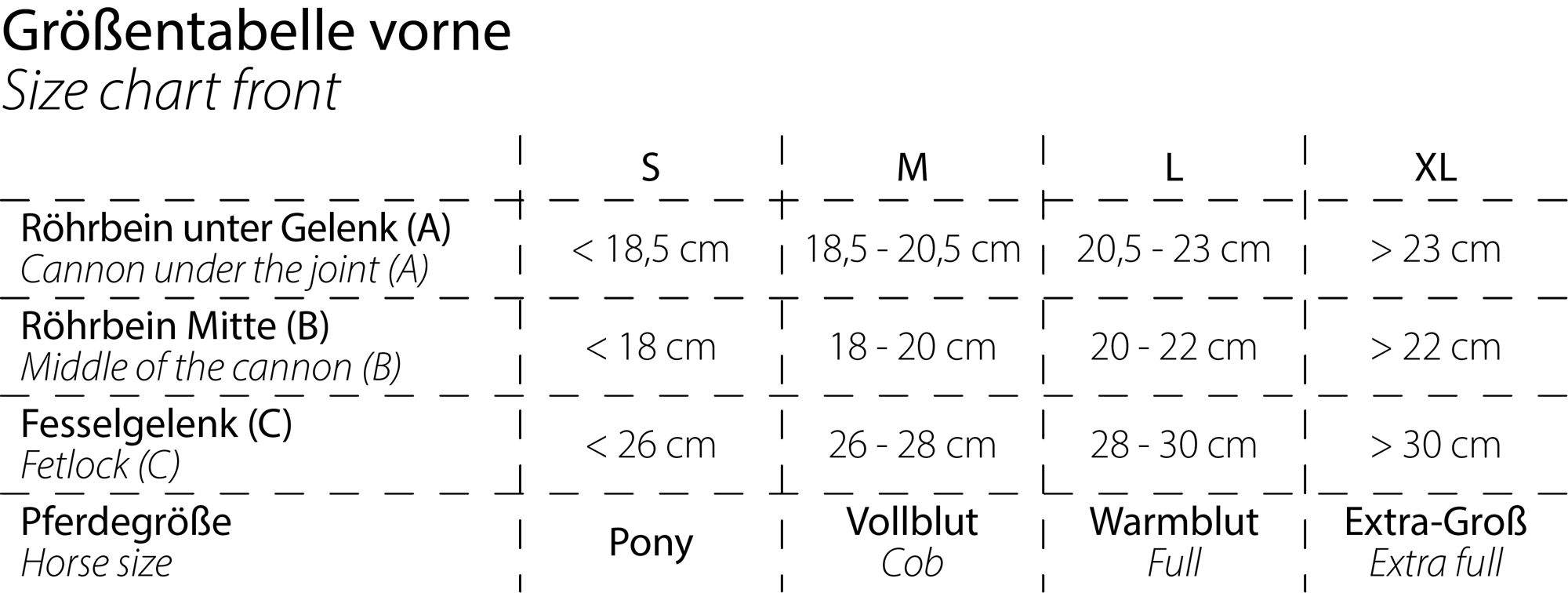 Size chart front